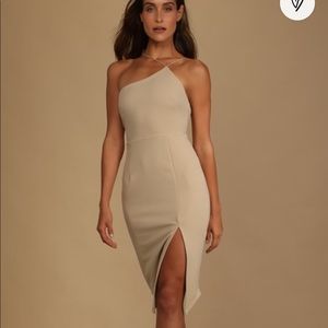 Lulu's Cream One-Shoulder Dress